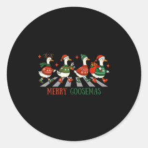 Retro Funny Merry Goosemas Silly Goose Christmas C Classic Round Sticker