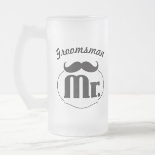 Retro Funny Mr. Moustache Groom Frosted Glass Beer Mug