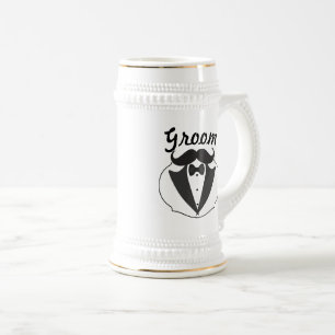 Retro Funny Mr. Moustache Tuxedo Groom Beer Stein
