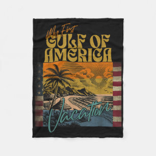 Retro Funny My First Gulf Of Usa America Vacation  Fleece Blanket
