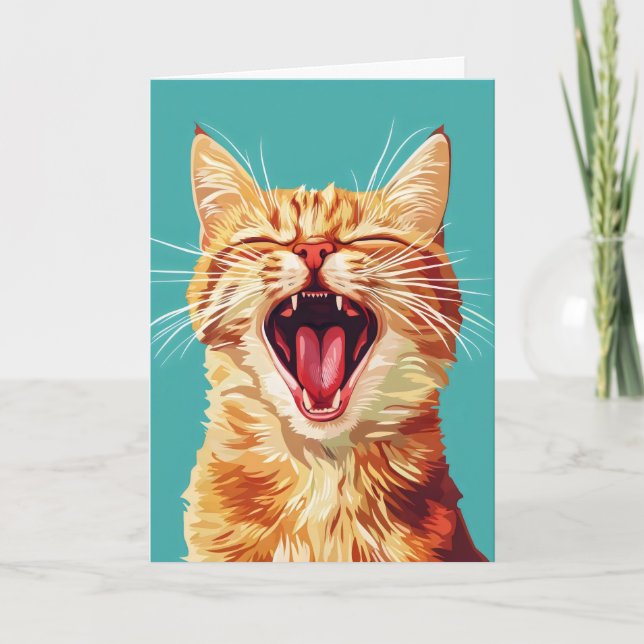 Retro Funny Orange Cat Holiday Card (Front)