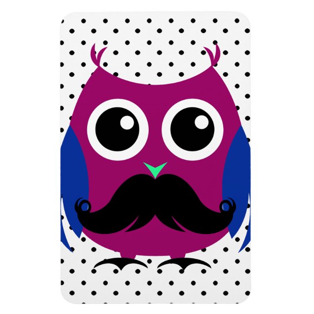 Retro Funny Owl with Handlebar Moustache Magnet (Vertical)