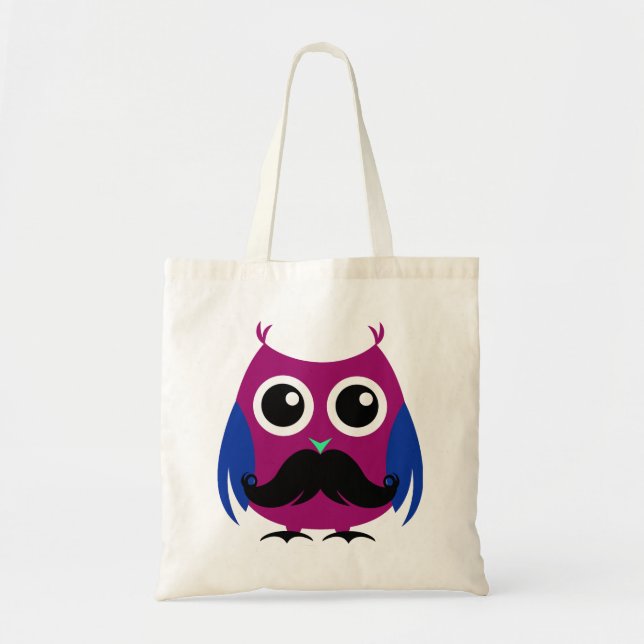 Retro Funny Owl with Handlebar Moustache Tote Bag (Front)
