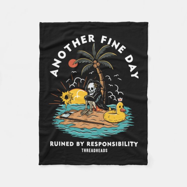 Retro Funny Quote Skeleton Beach Another Fine Day Fleece Blanket (Front)