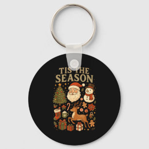 Retro Funny Santa Tis The Season Christmas Doodles Key Ring