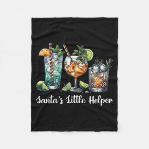 Retro Funny Santa's Little Helper Martini Merry Ch Fleece Blanket