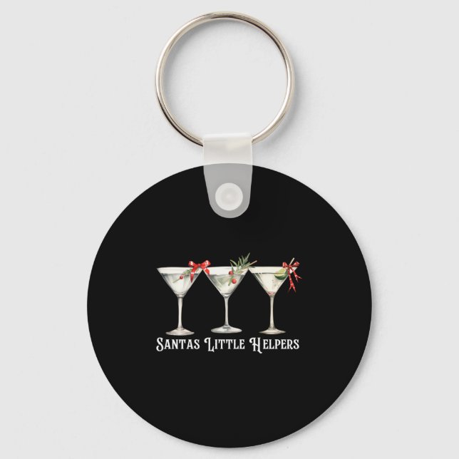 Retro Funny Santa's Little Helper Martini Merry Ch Key Ring (Front)