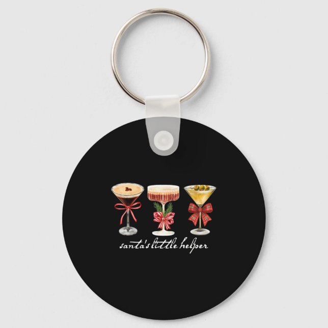 Retro Funny Santa's Little Helper Martini Merry Ch Key Ring (Front)
