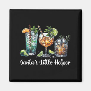 Retro Funny Santa's Little Helper Martini Merry Ch Magnet