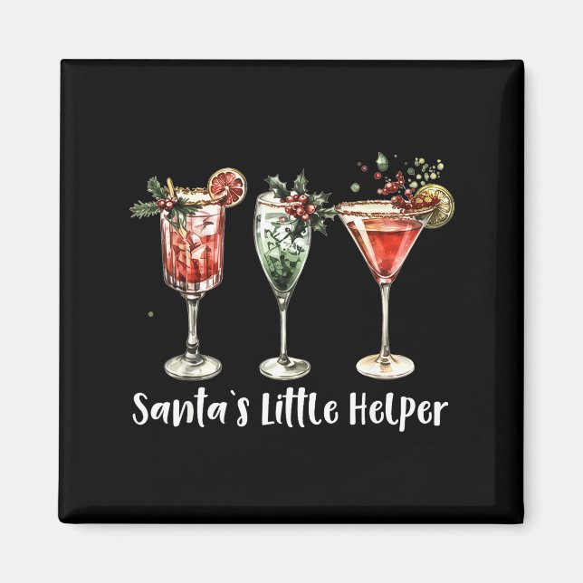 Retro Funny Santa's Little Helper Martini Merry Ch Magnet (Front)