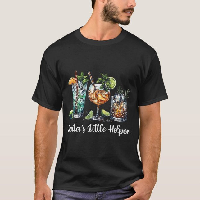 Retro Funny Santa's Little Helper Martini Merry Ch T-Shirt (Front)
