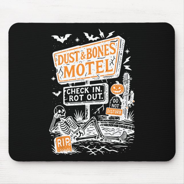 Retro Funny Skeleton Dust And Bones Motel Spooky H Mouse Pad (Front)