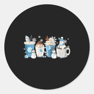 Retro Funny Snowman Winter Coffee C Latte Cozy Sea Classic Round Sticker