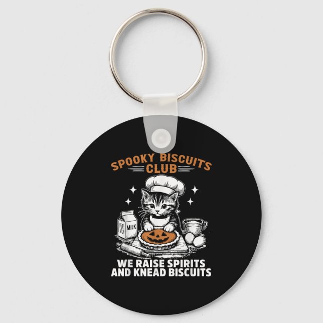 Retro Funny Spooky Biscuits Club Cat Lovers Pastry Key Ring (Front)