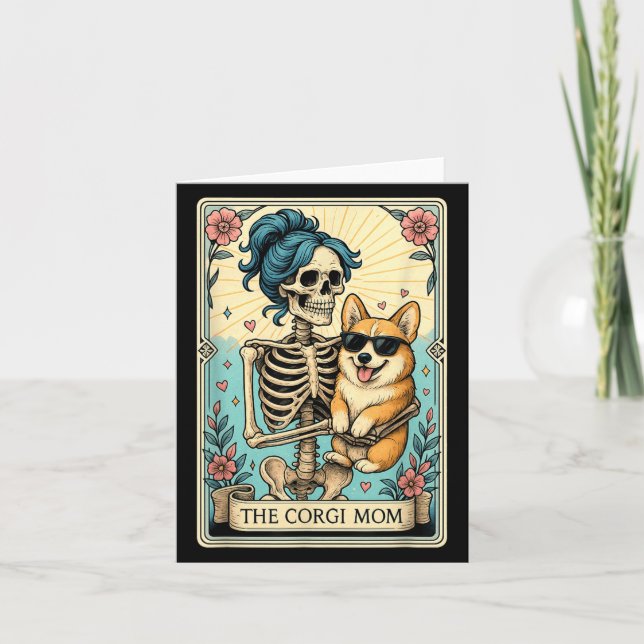 Retro Funny The Corgi Mum Tarot Card Skeleton Hall (Front)