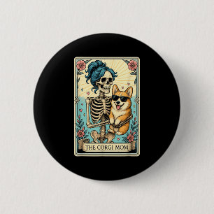 Retro Funny The Corgi Mum Tarot Card Skeleton Hall 6 Cm Round Badge