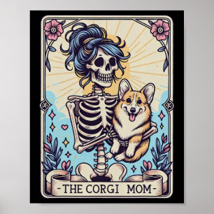 Retro Funny The Corgi Mum Tarot Card Skeleton Hall Poster