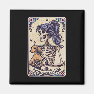 Retro Funny The Dachshund Mum Tarot Card Skeleton Magnet