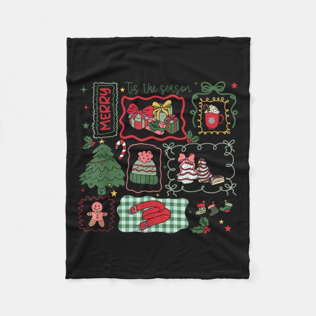 Retro Funny Tis The Season Christmas Doodle Cute X Fleece Blanket (Front)