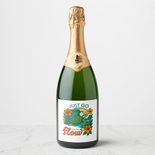 Retro Funny Turtle Shell Yeah Its Summer Sparkling Wine Label (Front)