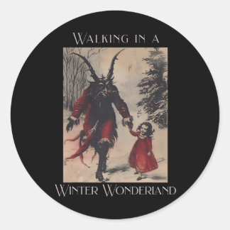 Retro Funny Walking In A Winter Wonderland Merry C Classic Round Sticker