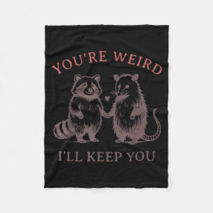 Retro funny weird keep raccoons meme graphic fleece blanket