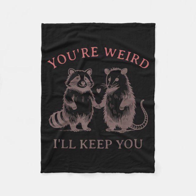 Retro funny weird keep raccoons meme graphic fleece blanket (Front)