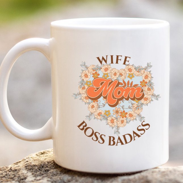 Retro Funny Wife Heart Mum Boss Badass  Gift Large Coffee Mug (Creator Uploaded)