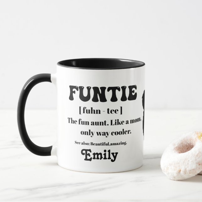 Retro Funtie Definition Personalised Auntie  Mug (With Donut)
