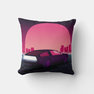 Retro future. 80s style sci-fi background with sup cushion