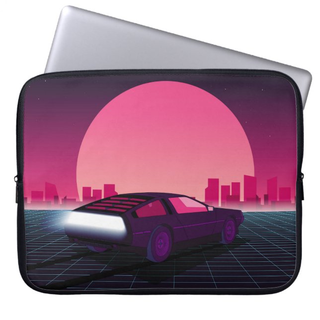 Retro future. 80s style sci-fi background with sup laptop sleeve (Front)