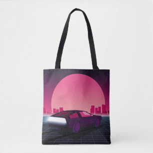 Retro future. 80s style sci-fi background with sup tote bag