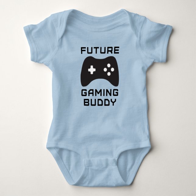 Retro Future Gaming Buddy Blue Bodysuit Baby Gift  (Front)