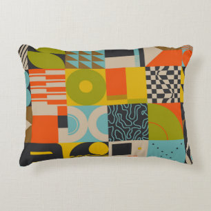 Retro future inspired artwork of abstract symbols decorative cushion