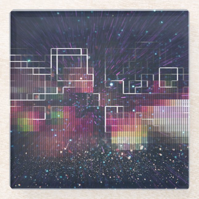 Retro Futurism: 80's Neon Geometric Glass Coaster (Front)