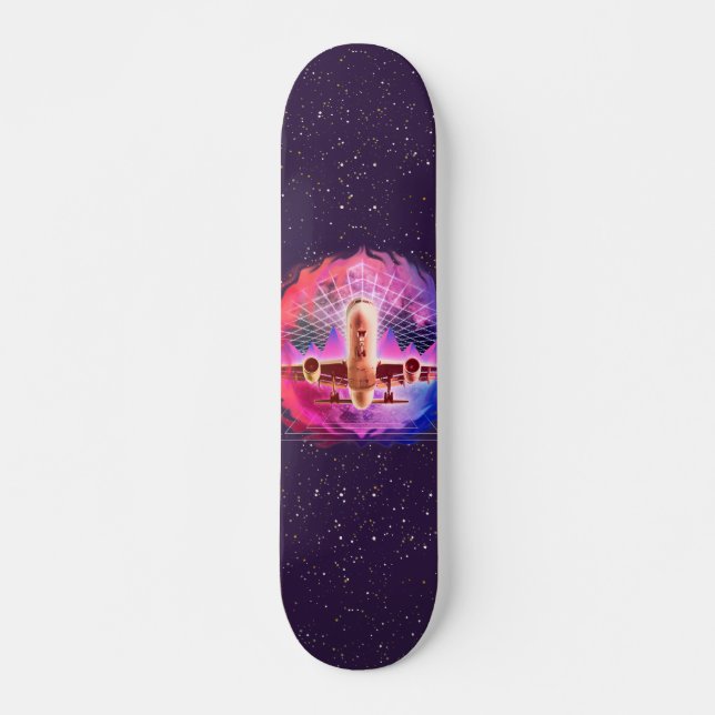 Retro Futurism Aeroplane Synth Wave 80s Cosmic     Skateboard (Front)