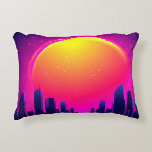Retro Futurism. futuristic synth wave illustration Decorative Cushion