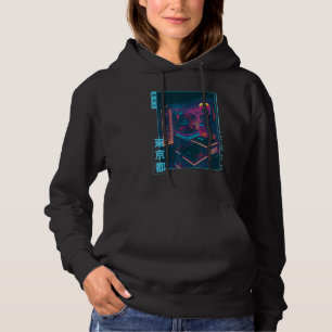 Retro Futurism Japanese Vaporwave City Tokyo Aesth Hoodie