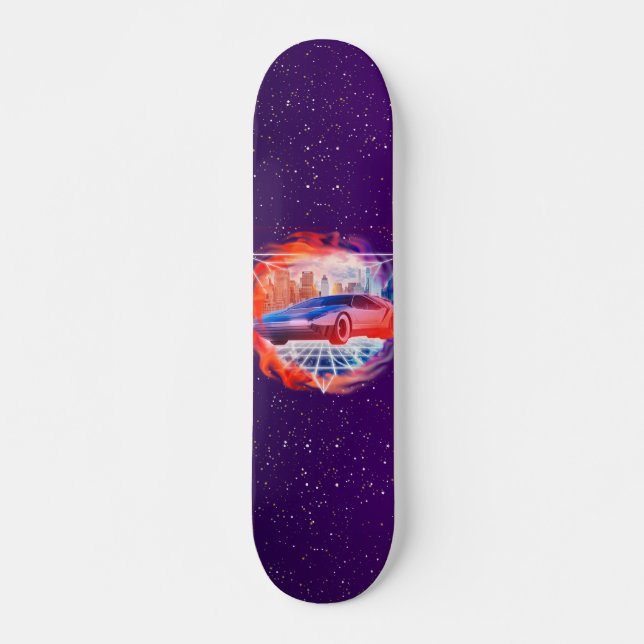 Retro Futurism Modern Car Synth Wave Night Galaxy Skateboard (Front)