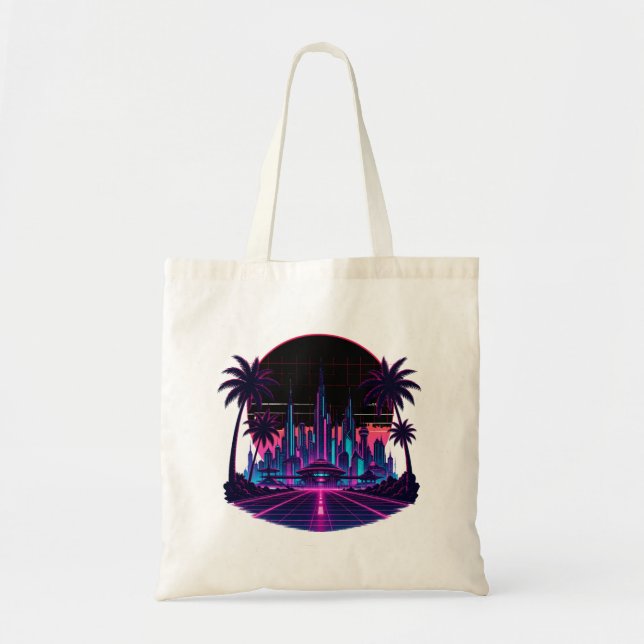 Retro Futurism Neon Synthwave Tote Bag (Front)