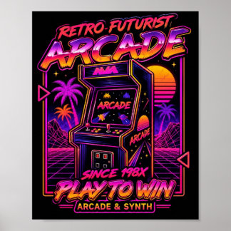 Retro Futurist Arcade Synthwave Neon Gaming Poster