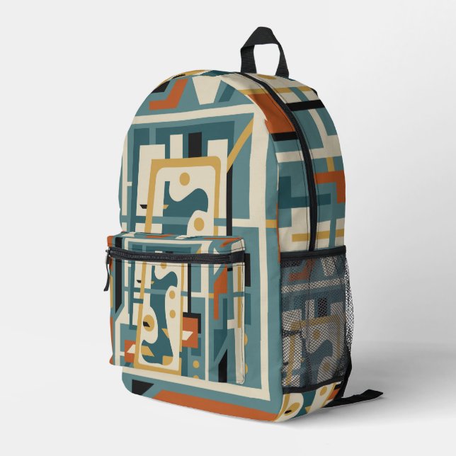 Retro Futurist Mid Century Modern Printed Backpack (Back Corner Right)