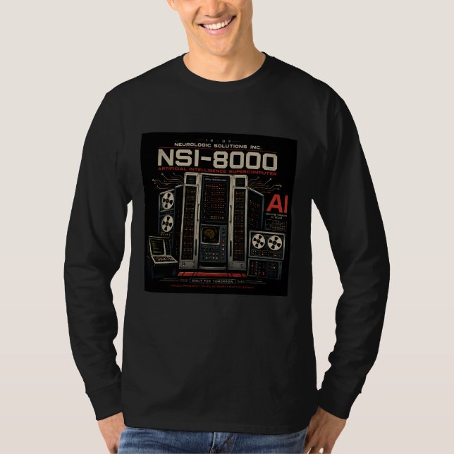 Retro Futuristic AI Robot Computer Vaporwave Neon T-Shirt (Front)