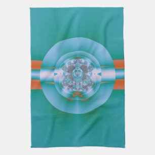 Retro Futuristic Aqua Coral Abstract Art Tea Towel