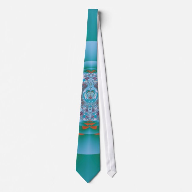 Retro Futuristic Aqua Coral Abstract Art Tie (Front)
