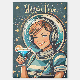 Retro Futuristic Astro Girl Martini Time Magnet