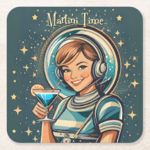 Retro Futuristic Astro Girl Martini Time