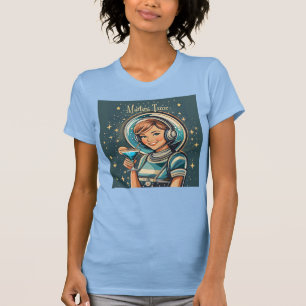 Retro Futuristic Astro Girl Martini Time T-Shirt