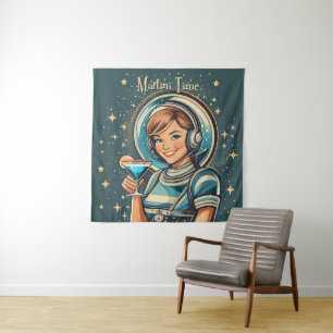 Retro Futuristic Astro Girl Martini Time Tapestry