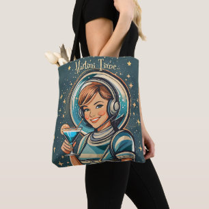 Retro Futuristic Astro Girl Martini Time Tote Bag